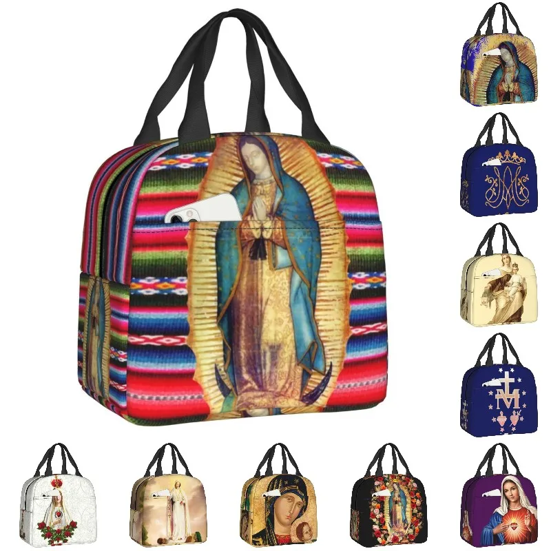 

Our Lady Of Guadalupe Virgen Maria Zarape Insulated Lunch Bag for Women Waterproof Virgin Mary Catholic Thermal Cooler Bento Box