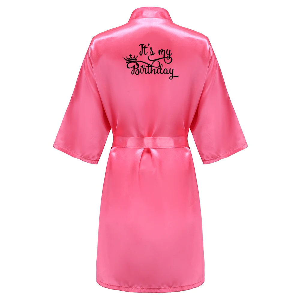 Birthday Party It's My Birthday I'm With The Girl Satin Pajamas Robe Dressing Gown Pajamas Black Writing Kimono Robe women sleepwear sleepwear pajamas