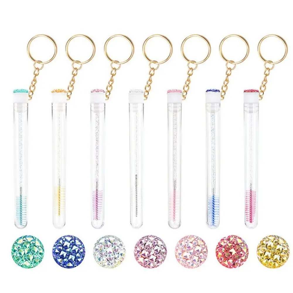 

Portable Eyelash Brush With Tube Keychain Resin Drill Eyebrow Mascara Wand Applicator Crystal Stick Cosmetic Brush Makeup Tool