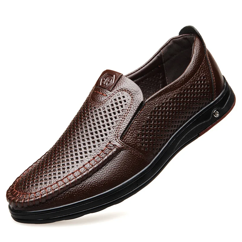 Mannen Zomer Loafers Schoenen Echt Leer Zachte Man Casual Slip-On Uitsparing Schoenen Koeienhuid Zomer Loafers 2023