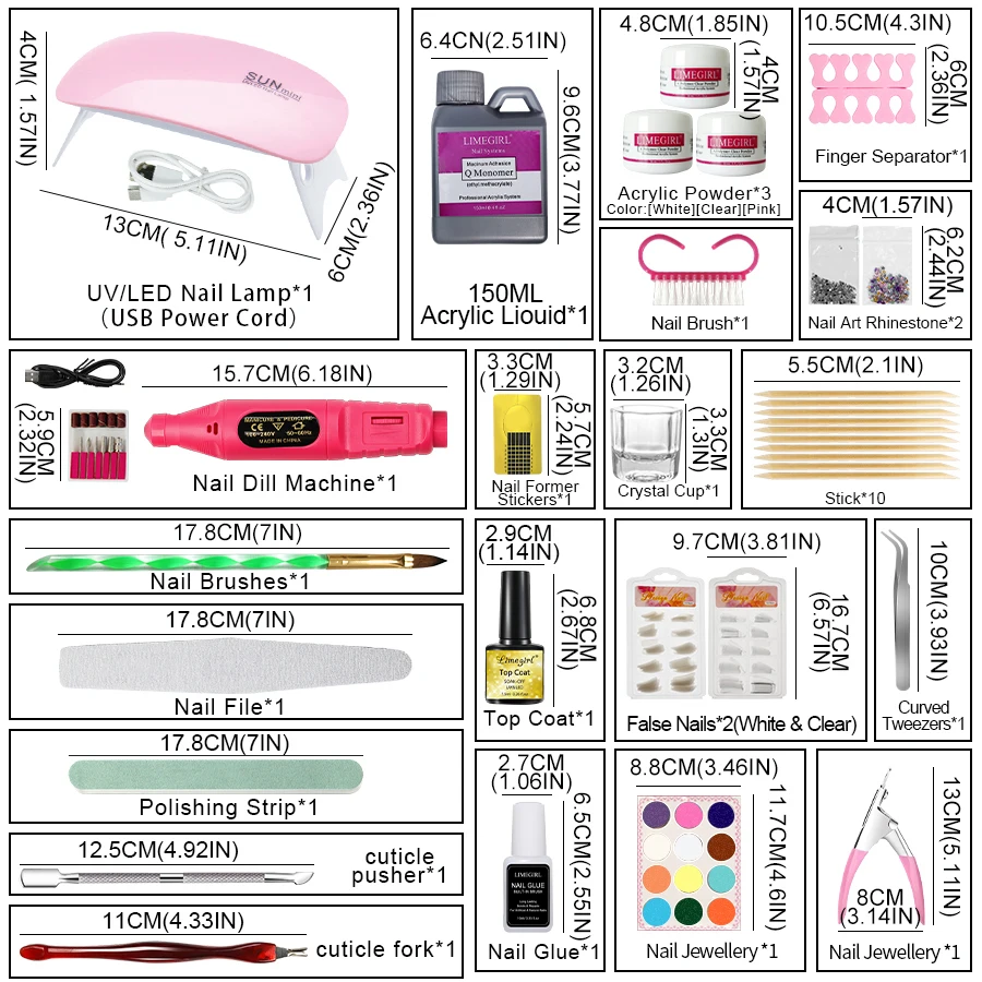 Professional Nail Art Kit: Acrylic Powder & Gel Set with 3D Nail Tips and Carving Tools