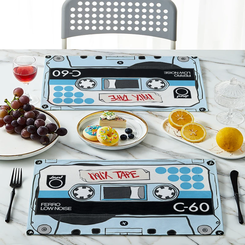 Vintage Cassette Music Tape Placemats Non-Slip Heat Resistant Washable Plate Mat For Dining Table Bowl Coaster Home Decor Mats