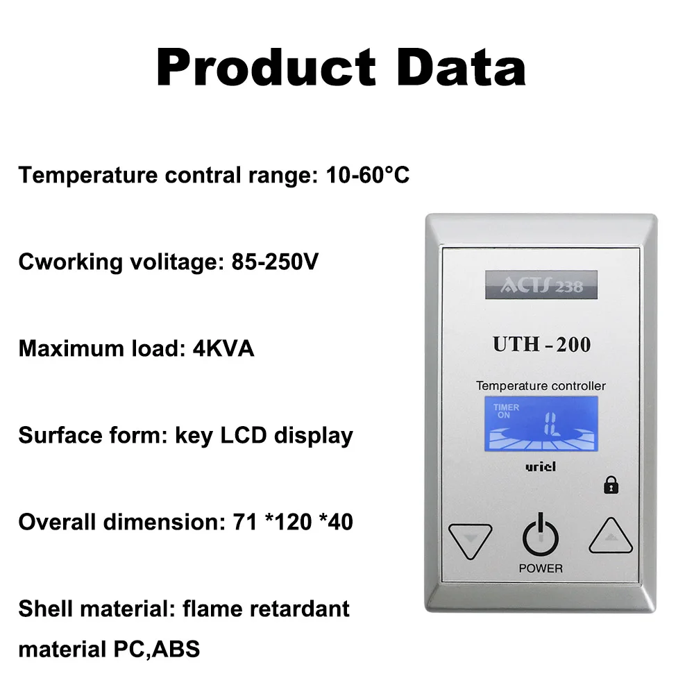 UTH-200 Electronical Digital Heating Film Thermostat 100~250V 18A.