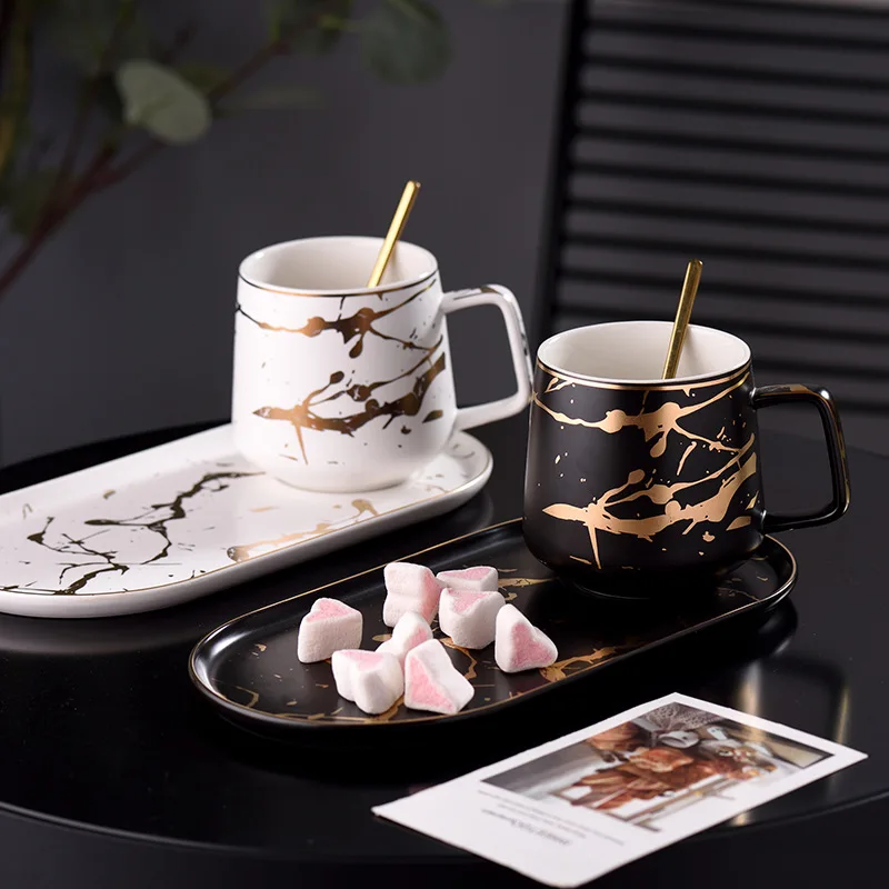 

European coffee cup dinner plate set ceramic breakfast tray with spoon afternoon tea cup kitchen to drink cups and saucer sets