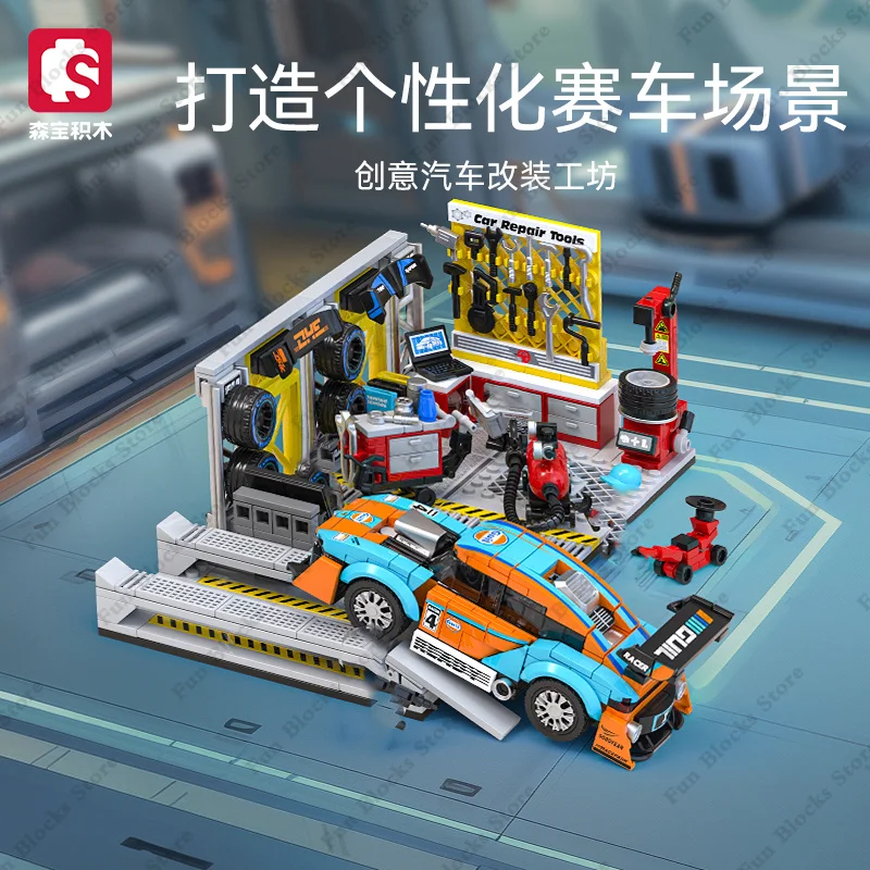 New City Speed Sport Racing Car Workshop Building Blocks Negozio Di Riparazione Modello Moc Assemblare Figura Mattoni Giocattoli Per Veicoli Per Regal