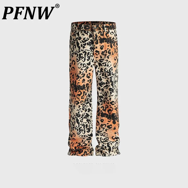 

Мужские облегающие джинсы PFNW, винтажные длинные джинсовые брюки разных размеров с леопардовым принтом, прямые, 12P1272