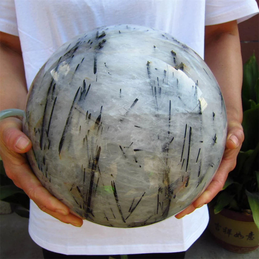 Natural Quartz Black Tourmaline Ball Hair Rutile Sphere Home Decoration Stone Dark Energy Chakras Witchcraft Reiki Healing