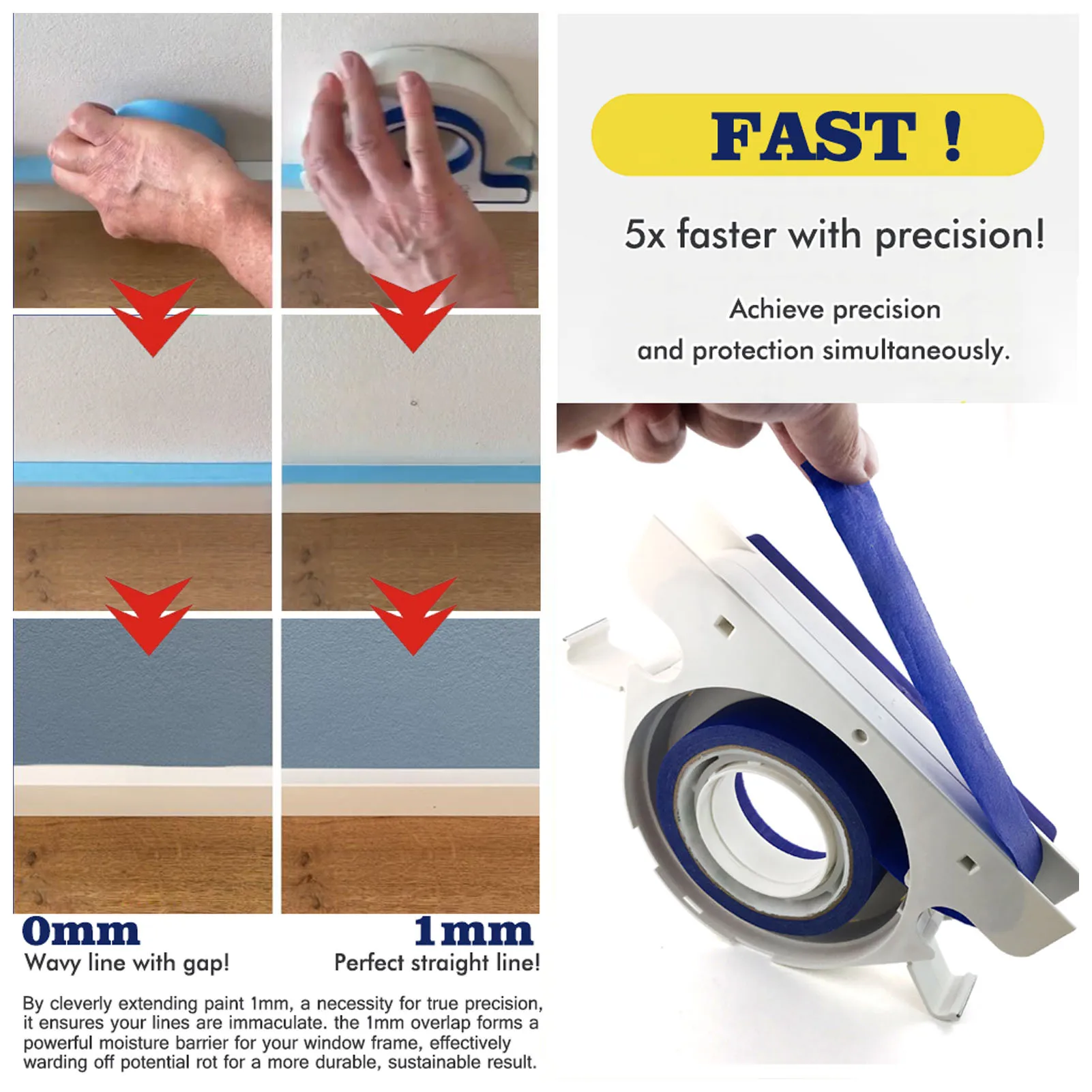 6Pcs/set Masking Paint Tape Applicator and 25mm Width Red Tape Ergonomic Portable Masking Set for Wall Floor