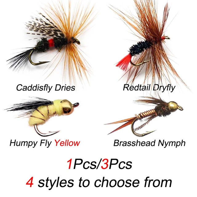 1/3Pcs Fly Fishing Assortment Artificial Insect Dry/Wet Fly
