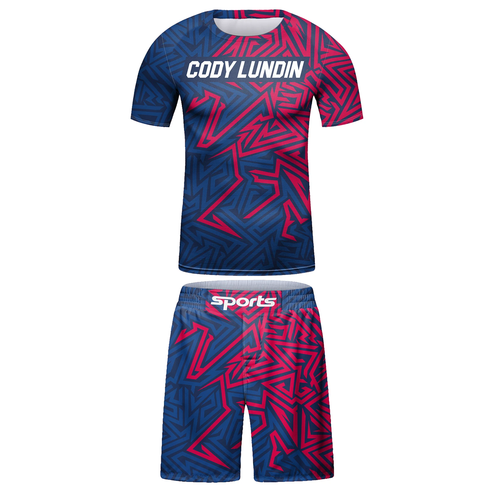 Cody Lundin Short Sleeve BJJ Rashguard T-shirt+ MMA Shorts 2pcs/set Kickboxing Men Grappling Gym Sport Training Westling Wear 6