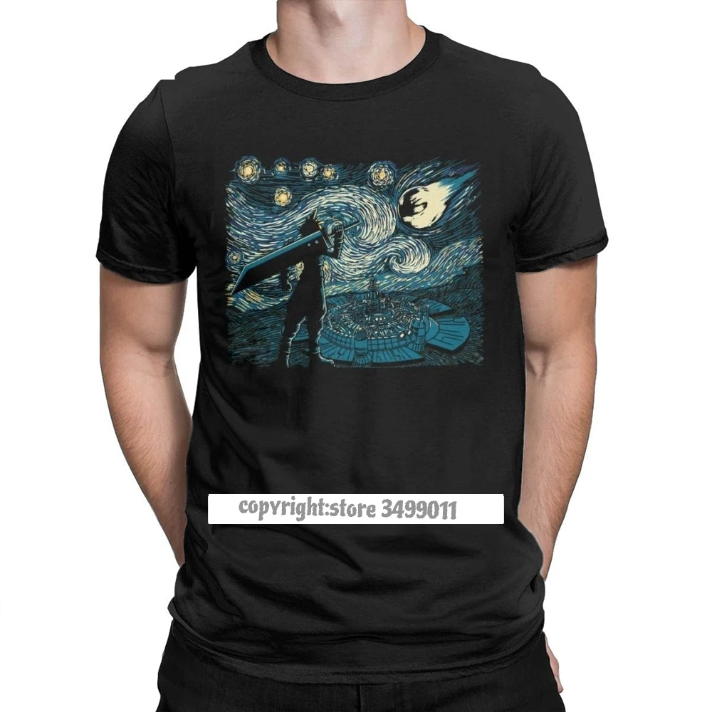 

Men Starry Fantasy Van Gogh Final Fantasy T Shirts Portrait Vincent Art Game Cotton Funny Fitness Tees Tshirts