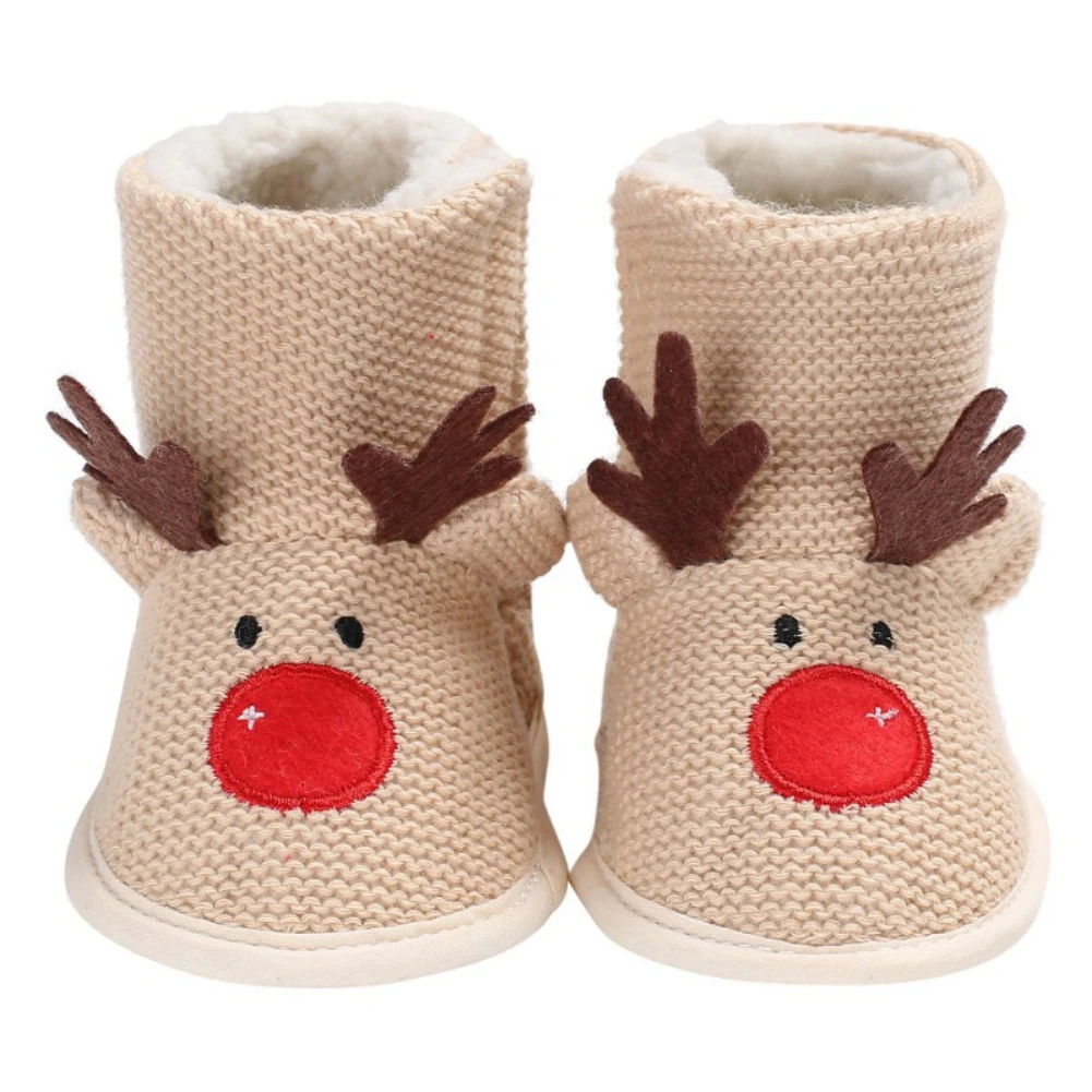 Baby Knitted Snow Boots Baby Boy Baby Girl Baby Christmas Shoes Cute Reindeer Plush Lined Walking Shoes 1