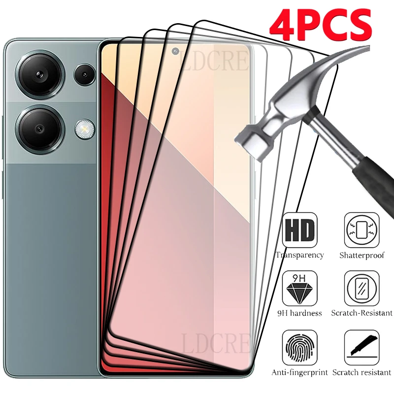 4 Pezzi Per Xiaomi Redmi Note 13 Pro 4G Glass Redmi Note 13 Pro 4G Glass Full Cover Glue 9H Screen Protector Redmi Note 13 Pro 4G