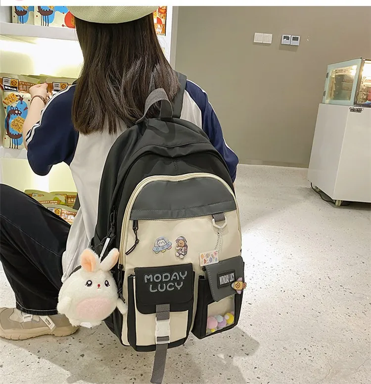 Zigui School Backpack Teenagers Multipocket Bag Nylon Large Capacity Bags Functional Black Kawaii Backpack
