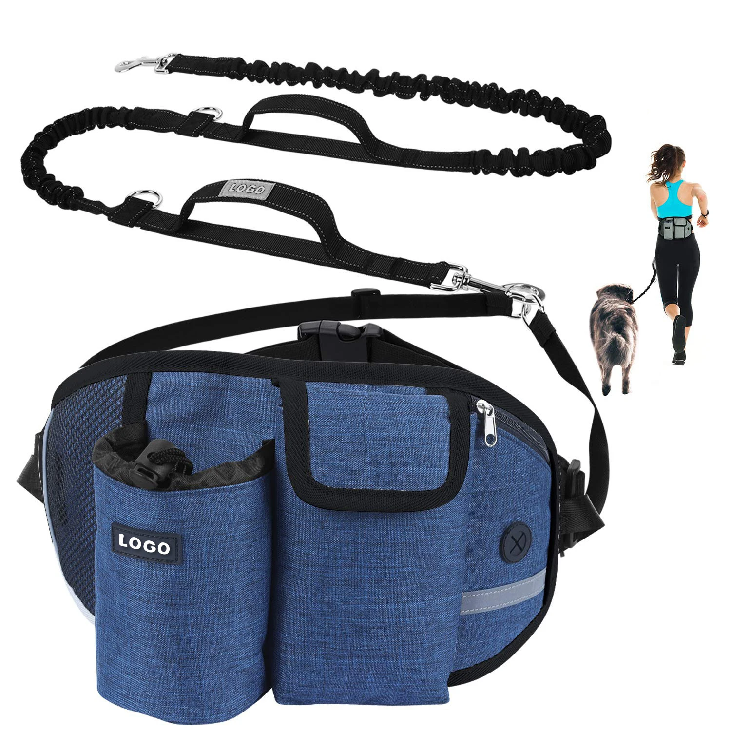 

Outdoor Running Multifunction Training Pet Dog Walking Bags Leash Reflective Hands-Free Waist Treats Bag Pack Fanny Pack Unisex