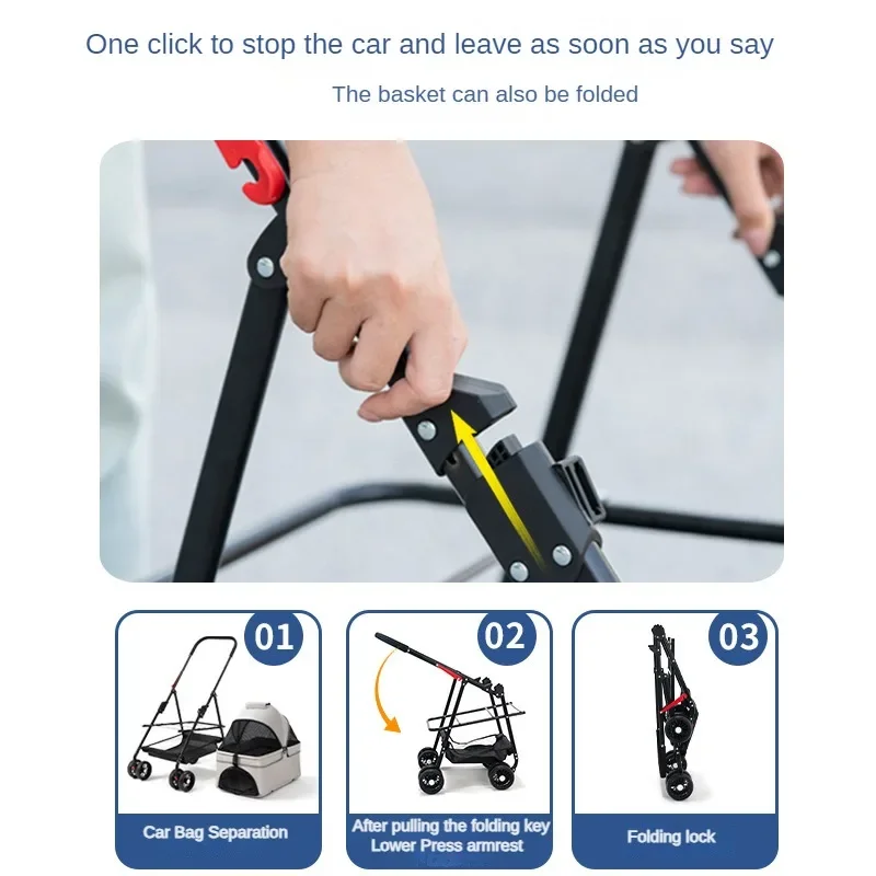 Cochecito para mascotas pequeñas y medianas, ligero, desmontable, plegable, para viajes al aire libre, Scooter transpirable para perros y gatos 6