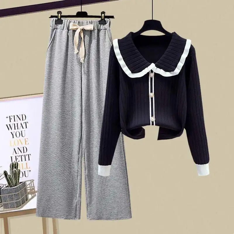 2025 Spring Korean Fashion Knitwear Sweater Wide Leg Pants Two Piece Set Women's Casual Sweatshirts High Waist Trousers Suits - Image 10