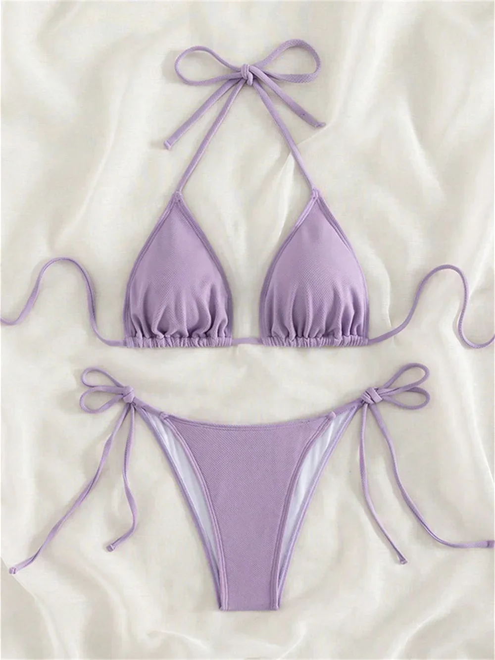 Purple String Bikini Y2K Swimsuit Halter Lace Up Backless Beach Outfits Bathing Suits Women Swimwear Biquinis Feminino Sexys Set