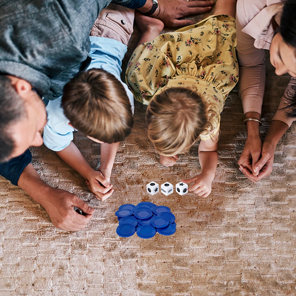 27pcs Acrylic Games Dices 3 Dices and 24 Chips Left Right Center Dice Game Portable Novelty Toys for Party Picnic Games