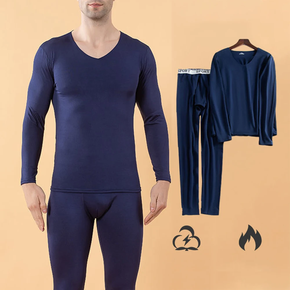 Fashion Men's Milk Silk Seamless Thermal Long Johns Tops Bottoms Autumn Winter Solid Color Men Comfortable Thermo Underwear Set