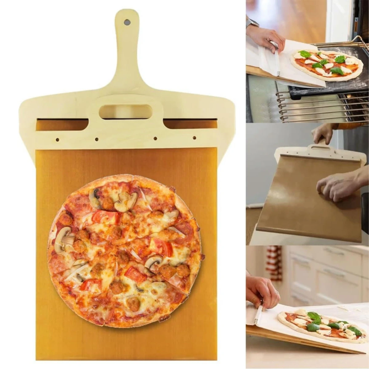 55*35cm Sliding Pizza Peel Shovel Removable Wooden Handle Pizza Spatula with Tarps Baking Tools
