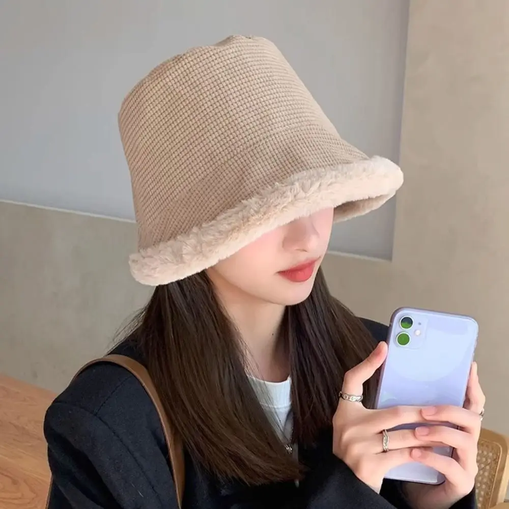 

Autumn Winter Fisherman Hats Fashion Thickened Fur Edge Ear Protection Caps Warm Windproof Plush Hat Women