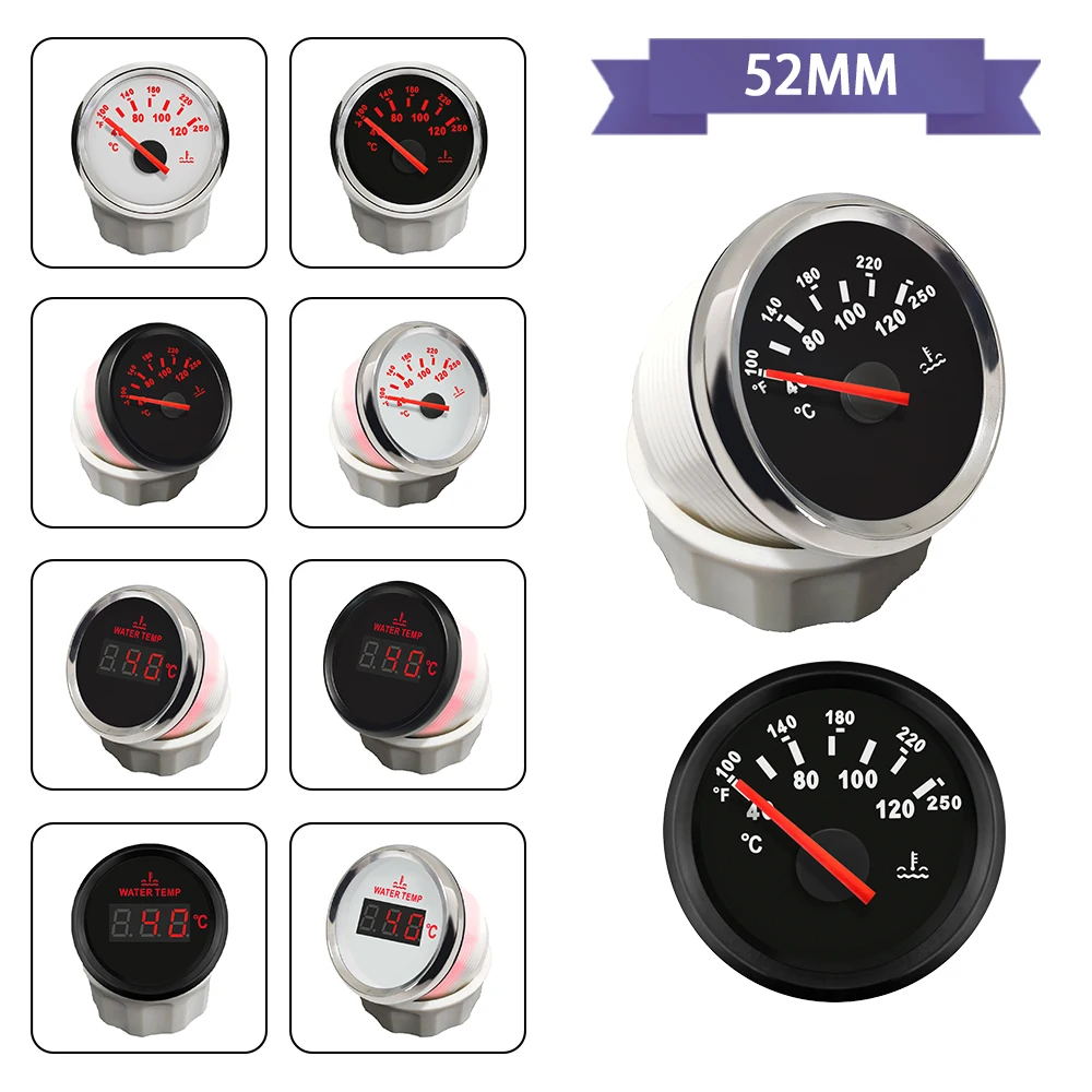 

Newest 52mm Universal Waterproof Marine Automatic Water Temp Gauge 40-120℃ with Red Backlight for Yacht Truck