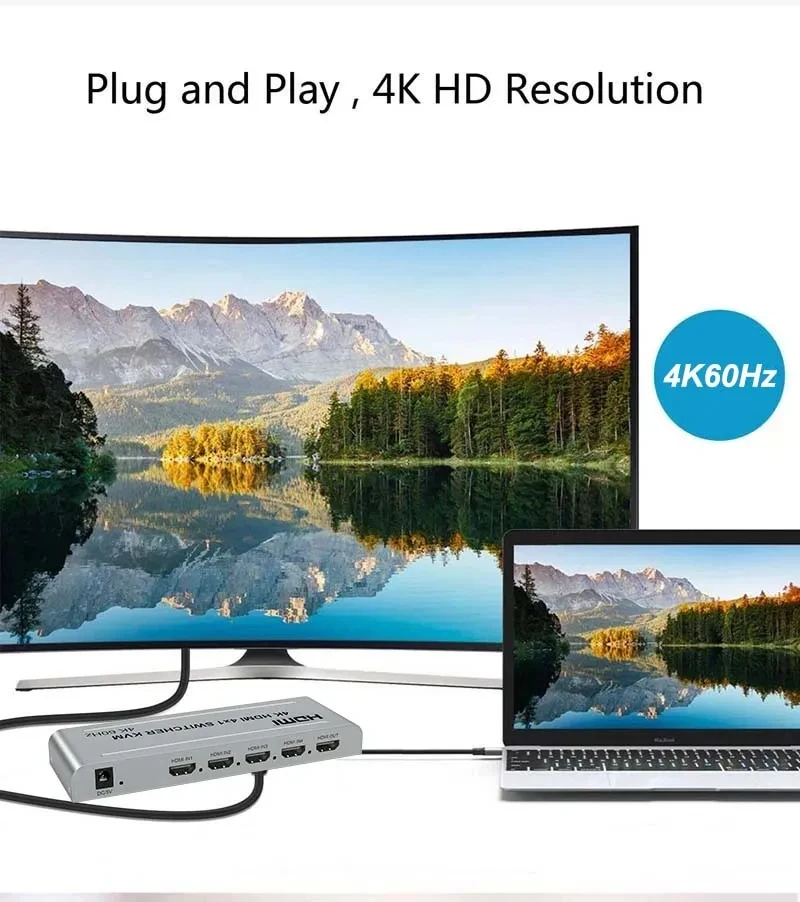 4K 60 Гц 4x1 HDMI KVM переключатель 4 в 1 аудио видео преобразователь USB клавиатура мышь управление 4 ноутбук ПК, компьютер к телевизору проектор (art.: 3920c44f93ad1) - 3920c44f93ad1