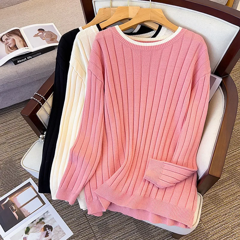 

Large Size Women's Bust 160 Loose O-Neck Pullover Thick Knitted Sweater Black Pink Apricot 5XL 6XL 7XL 8XL 9XL 10XL 170KG