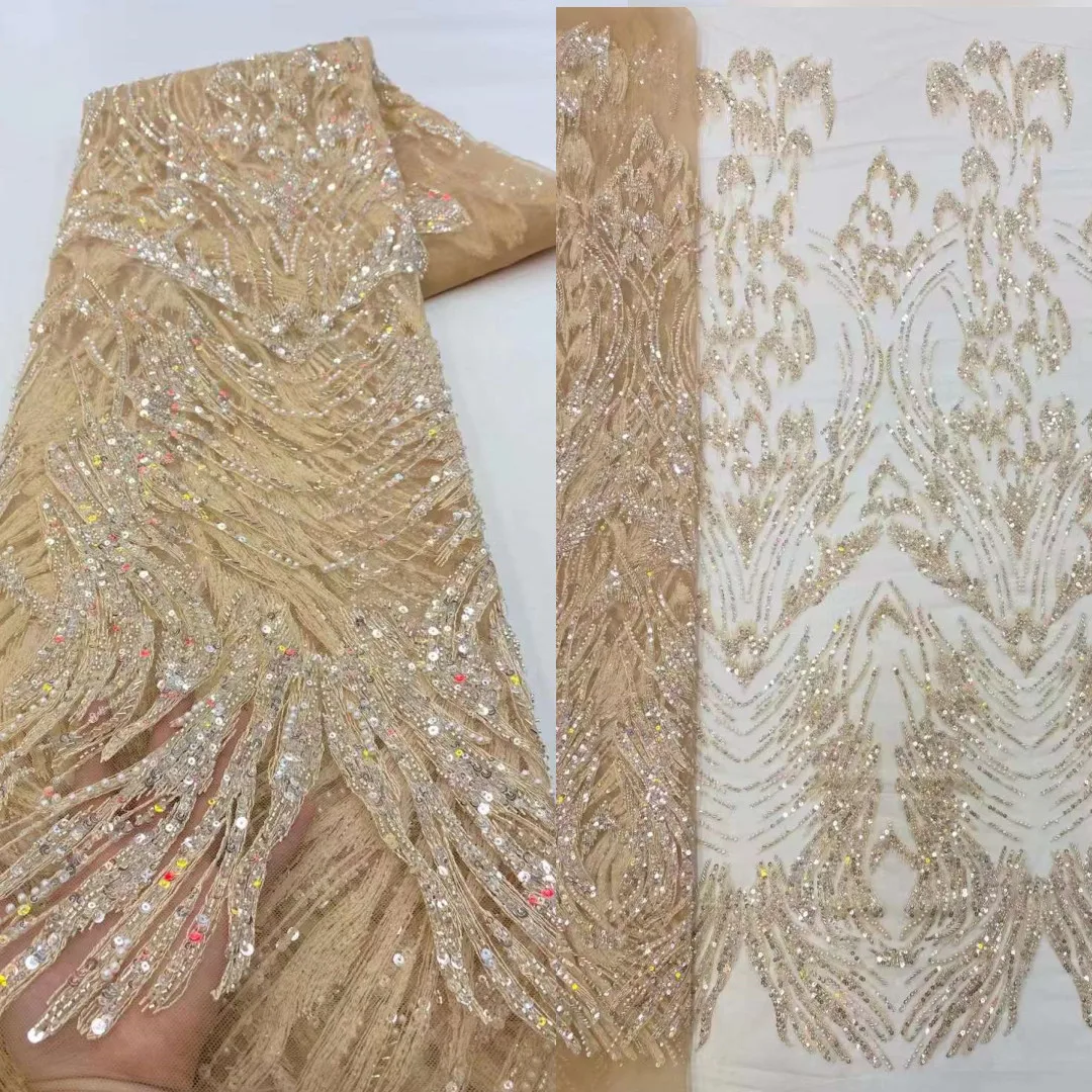 Beautiful Beaded Fabric Embroidery Beads French Tulle Net Lace Nigeria