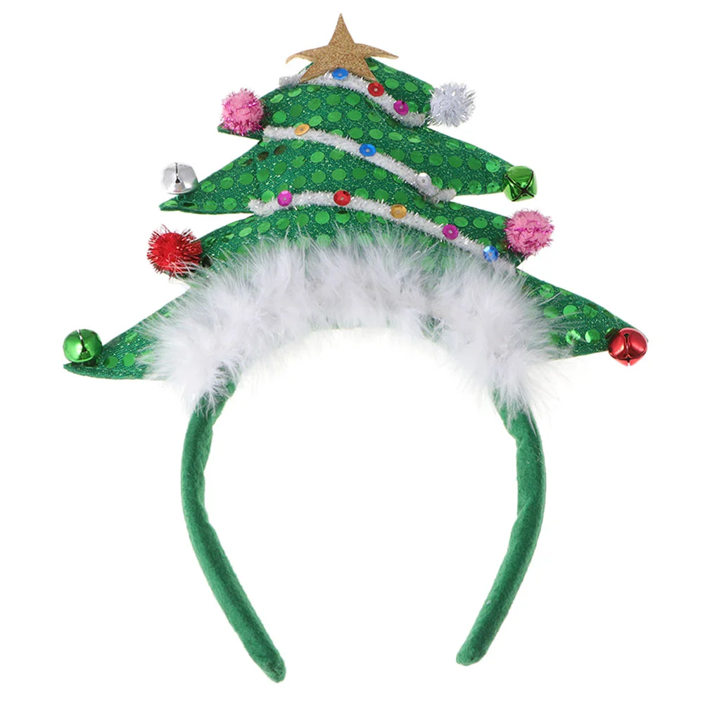 

Christmas Tree Headband with Bells Santa Headwear Glitter Xmas Tree Band Hair Gift for Kids Holiday Party Supplies ( Green )
