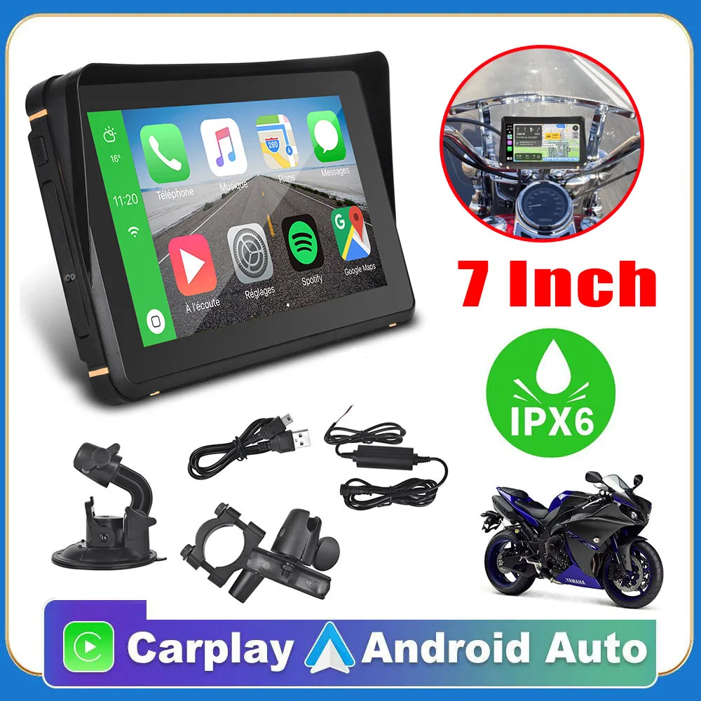 7 inch Touch Screen Carplay Motorcycle Navigator Portable GPS Navigation For Motorcycle IPX6 Waterproof Android Auto Mote Bike