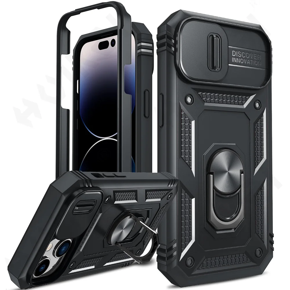 Case For iPhone 15 14 13 12 11 Pro Max X Max 8 7 Plus Heavy Duty with Camera 360 Degree Rotate Kickstand Sturdy Shockproof Cover