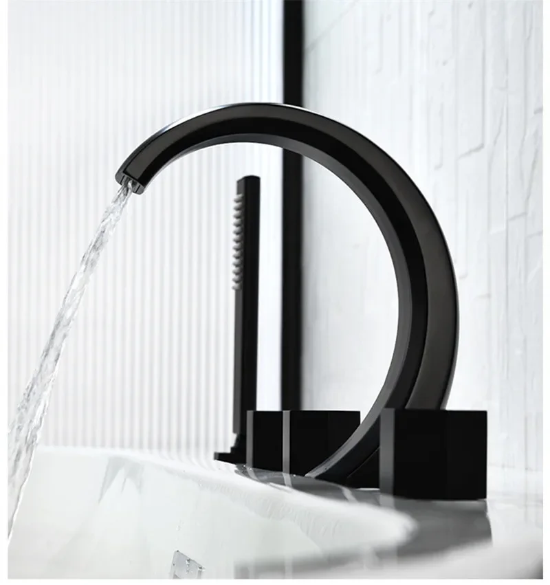 Description Picture 3 of itemGray Bathtub Faucet Widespread Tub Sink Mixer Tap Brushed Gold Brass Bathroom Bath Shower with Hand shower Head