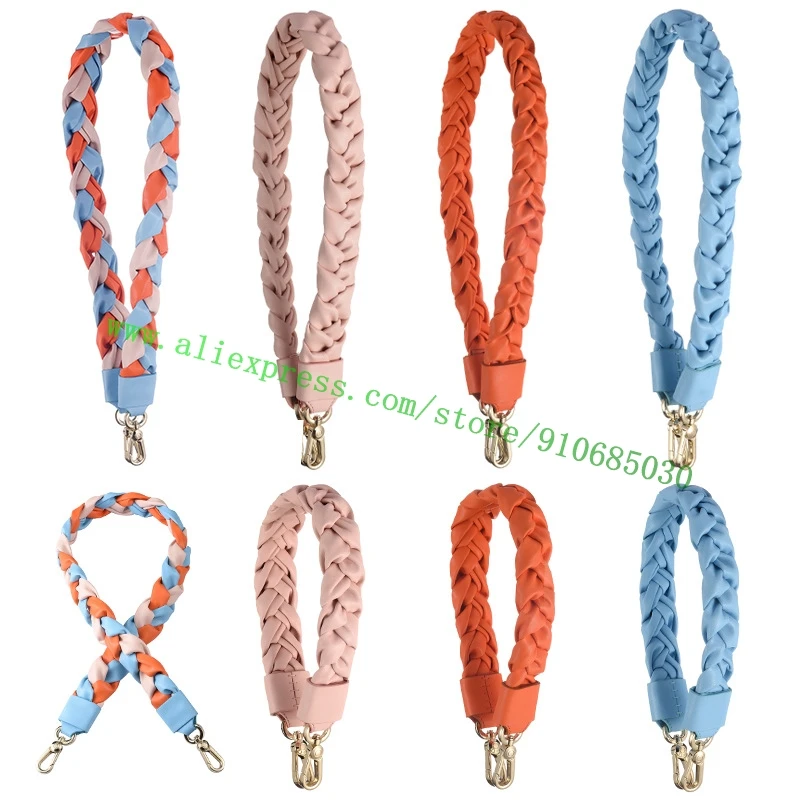 Solid Color Braided Puffy Leather Shoulder Strap For Lady Designer Handbag Women Bag Purse Carry Belt