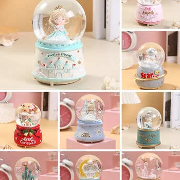 스타 램프 드림 유니콘 공주 크리스탈 볼 뮤직 박스 장식, 뮤직 박스 스노우 크리스탈 볼 생일 선물 스노우 글로브 장식