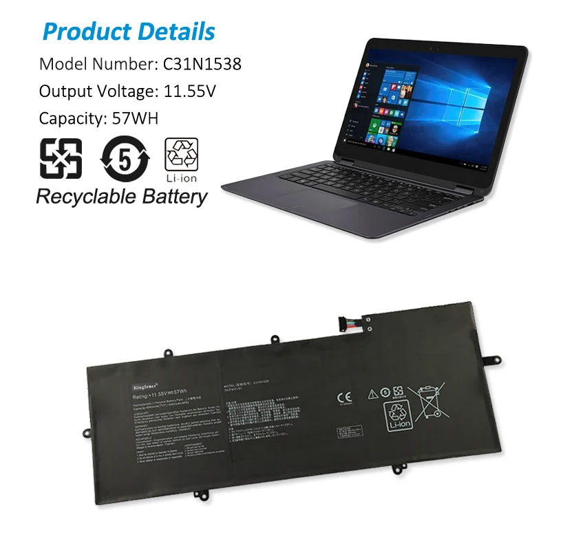 Kingsener C31n1538 Bateria do Portátil para Asus Zenbook Q324ua Ux360ua Ux360ua-c4010t Ux360uak Série C31pq9h 0b20002080000 57wh - Imagem 2