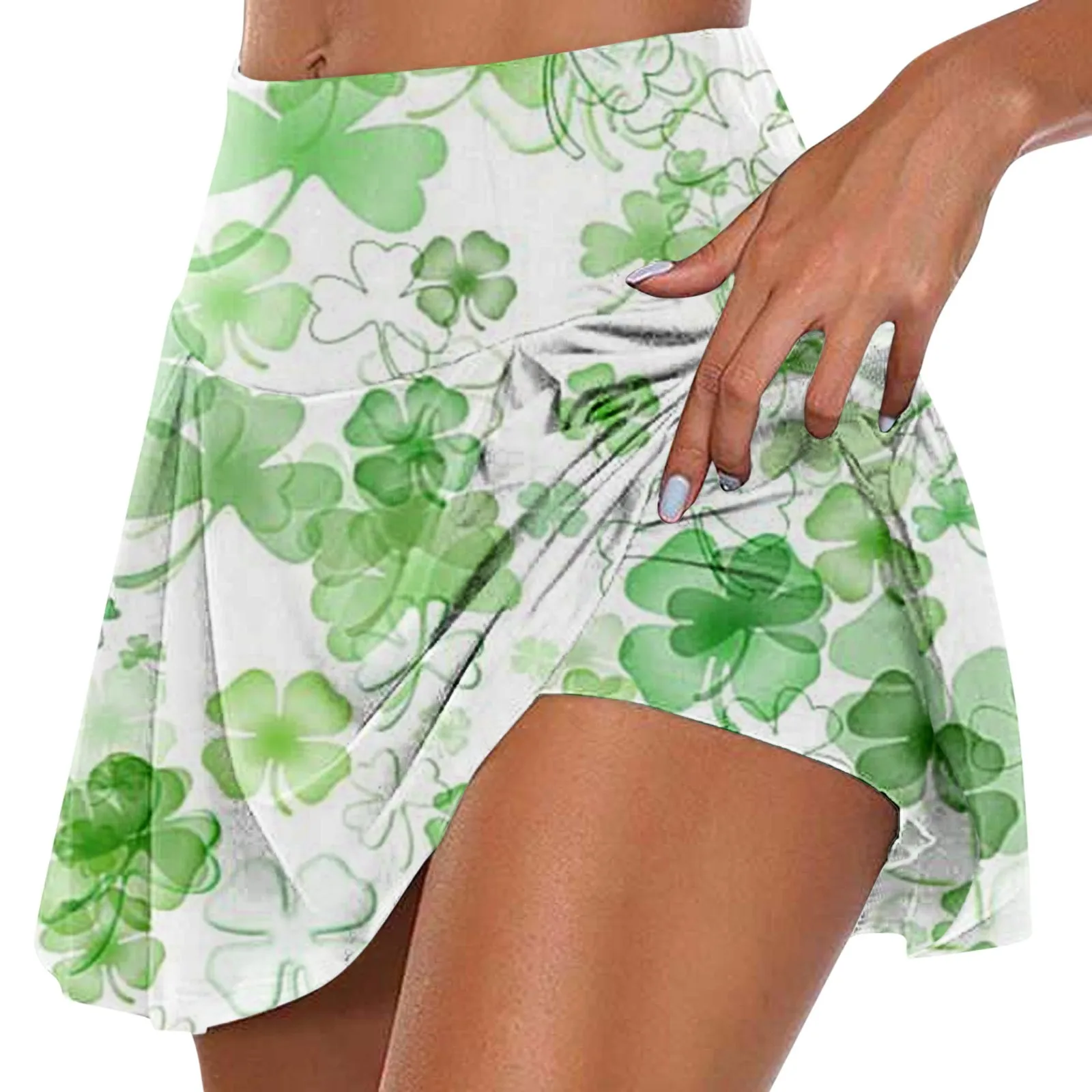 

Women'S Patrick'S Day Print Athletic Stretchy Pleated Tennis Skirts Run Yoga Inner Shorts Elastic Sports Golf Skorts 여자 한국옷