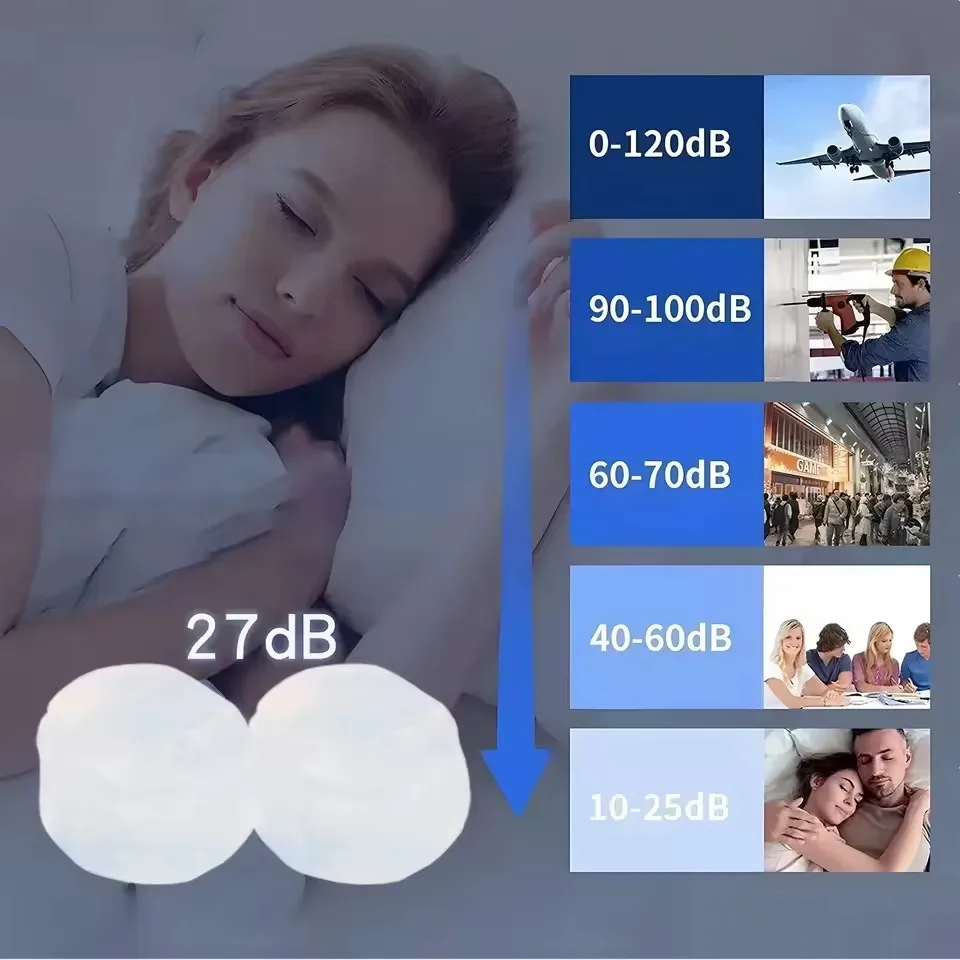 Bouchons d'oreille réutilisables en gel silicone dans une boîte de transport, idéals pour le sommeil et les voyages.