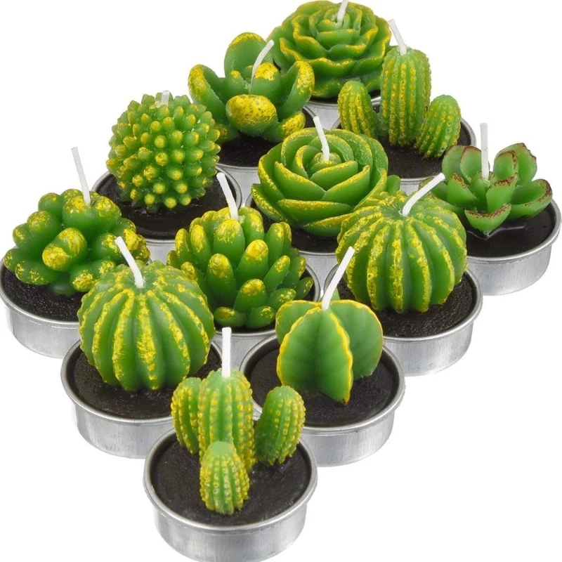 Green Cactus Candles Simulation Plant Decorative Table Tea Light Artificial Succulents Home Wedding Party Anniversary Festive