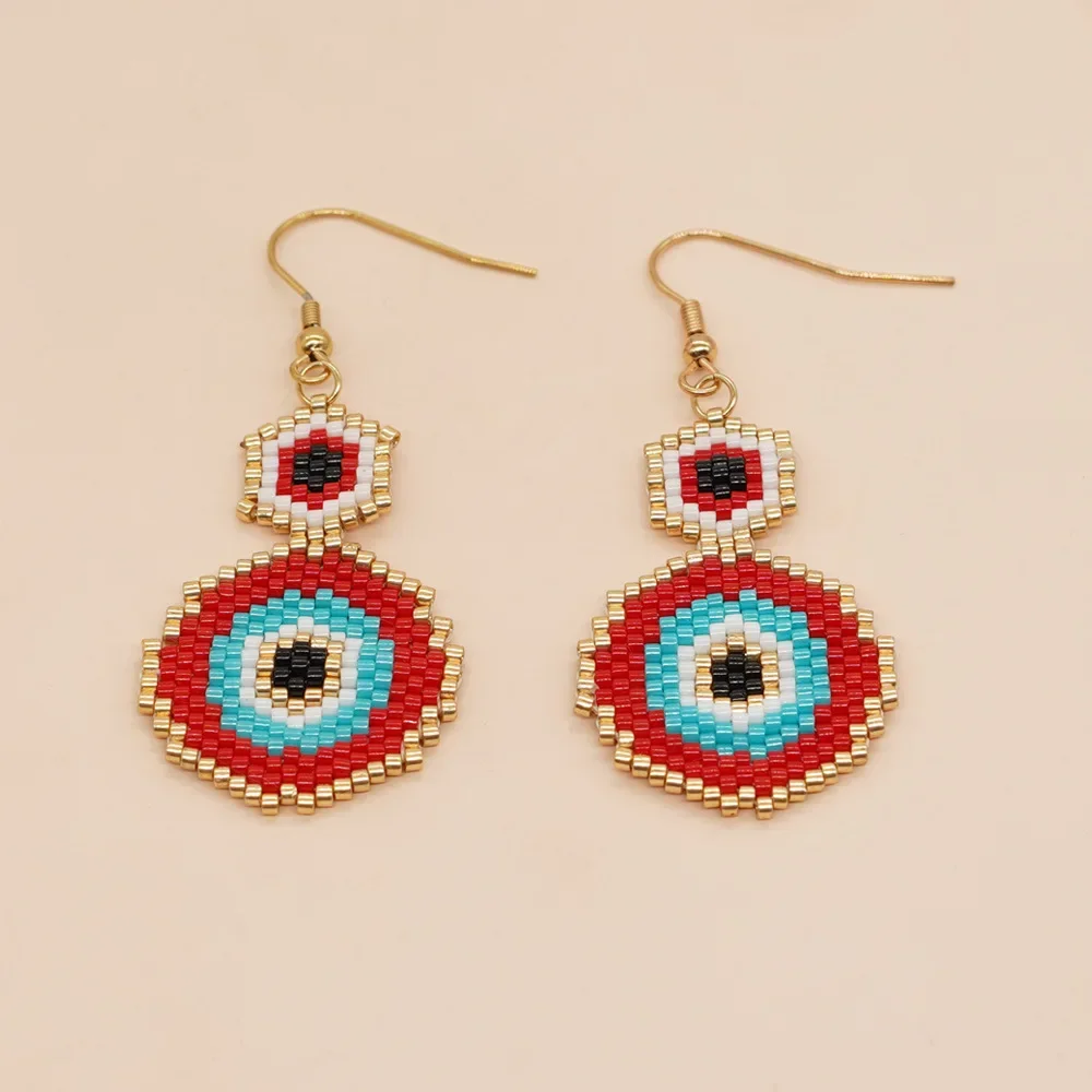 

Rice bead earrings Devil's Eye Multi-layers Personalised Vintage Trendy minimalist Hand-woven Alloy Bohemia Beaded earrings