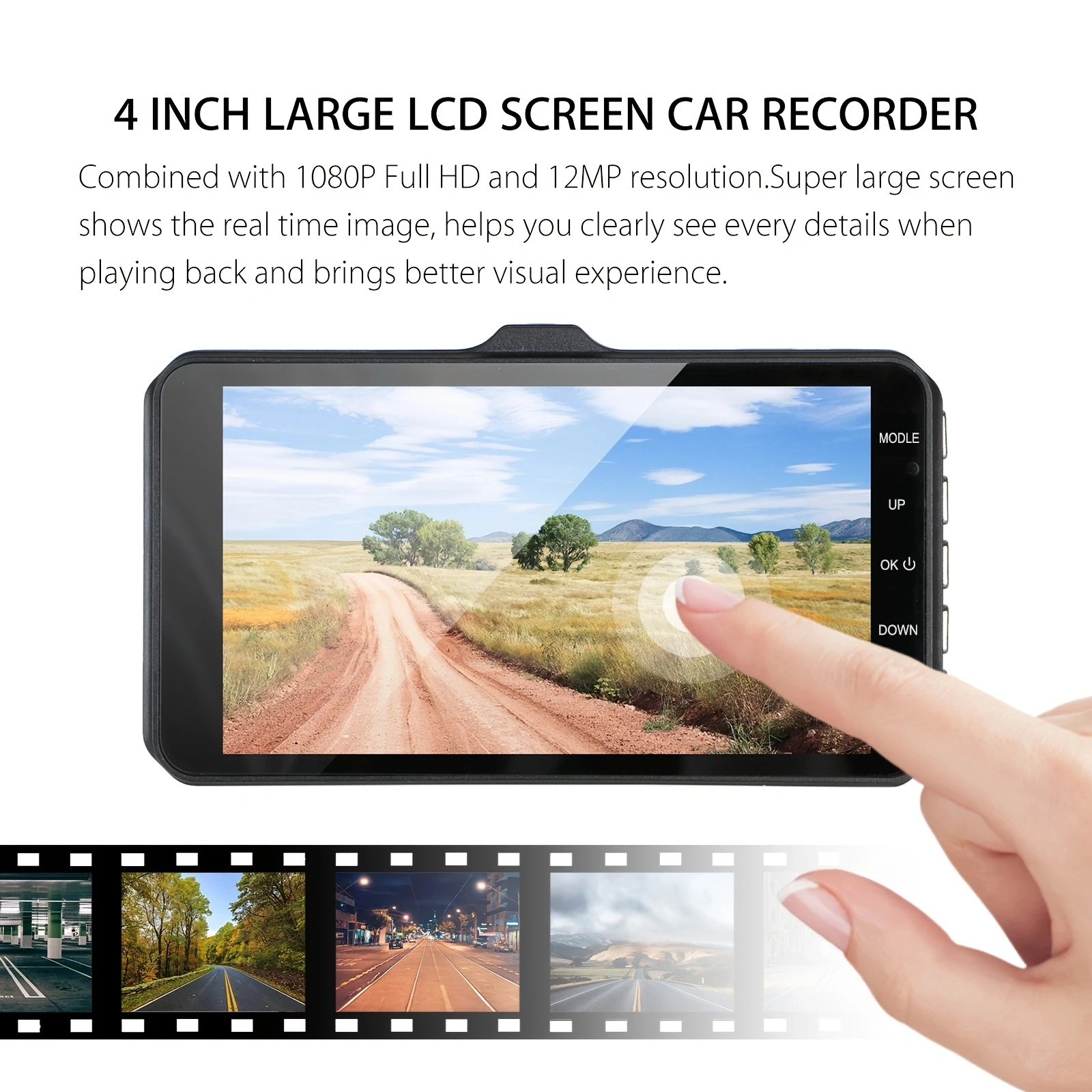 Dash Cam Dual 4-inch Touch Screen Front & Rear 1080P FHD Car DVR Night Vision Parking Mode Loop Recording
