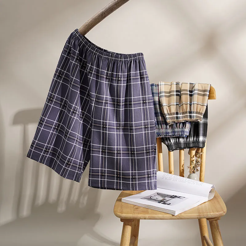 silk pj set [ 2$ Coupon Free ] Boy Male Casual Plaid Pants Shorts L-5XL Pajamas Slant Pocket Sleepwear Pyjamas Elastic Waist Man's Nightwear jockey pajama pants