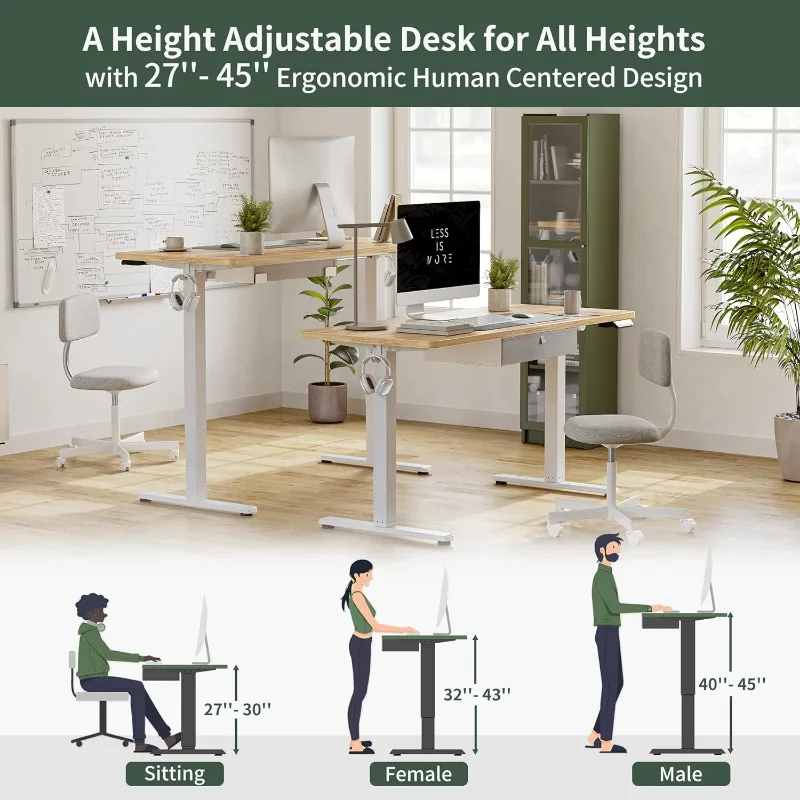 FEZIBO Standing Desk with Drawer, Adjustable Height Electric Stand up Desk, 55 x 24 Inches Sit Stand Home Office Desk, Desks images - 6