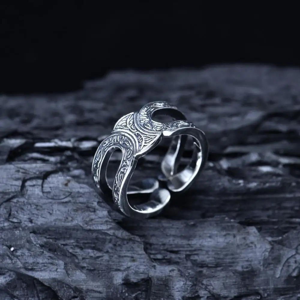 

Ring Tang Grass Pattern Irregular Small Crowd Design Opening Ring Tidal Brand Index Finger Set Ring Retro Made Old