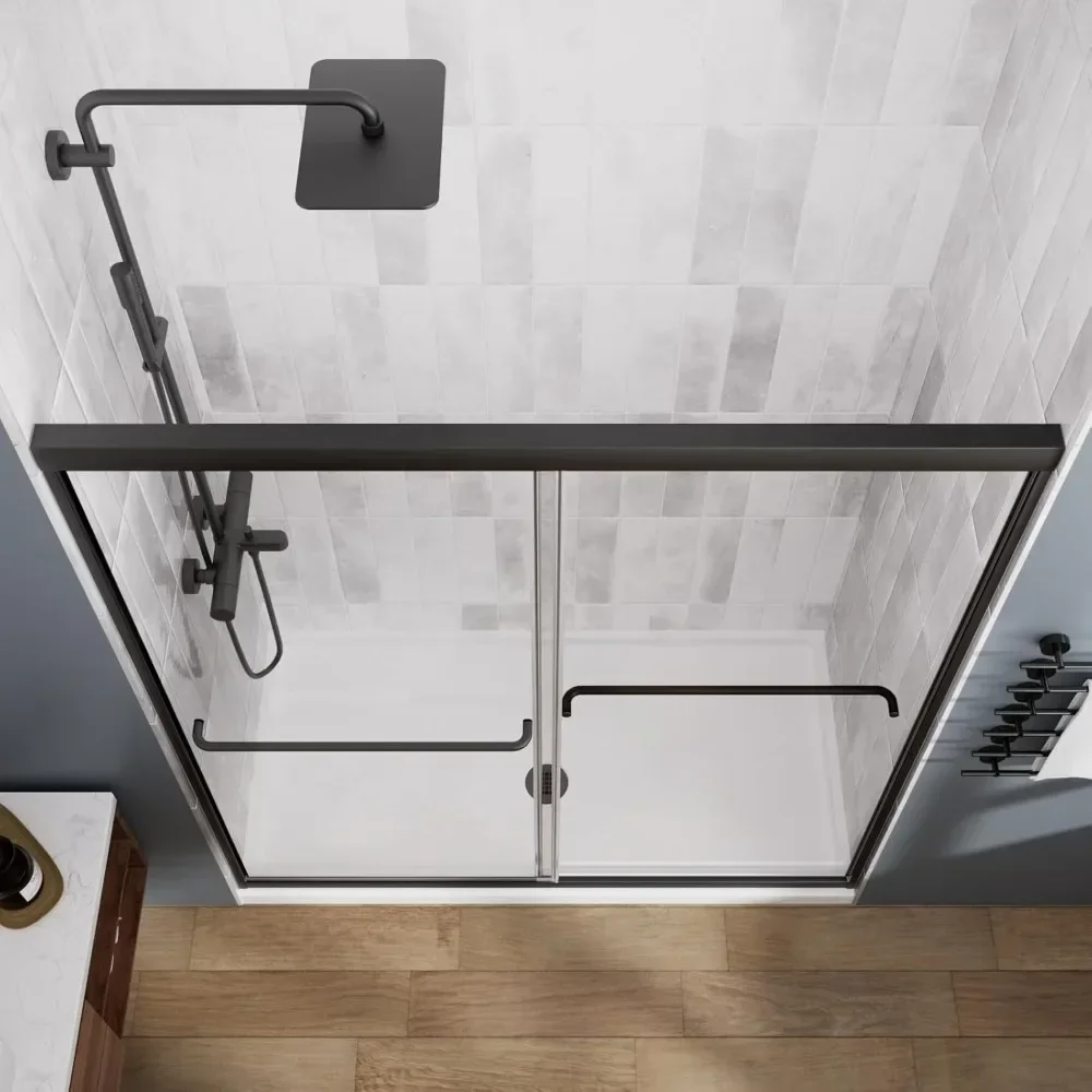 Shower Door, 48" W, Semi-Frameless Dual Sliding Glass, Clear Tempered Glass, Bypass Shower Furniture, Bathroom Glasss Doors