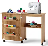 Costway Folding Sewing Table, Multipurpose Craft Station Desk, Display Cabinet With Shelves Storage, Lockable Wheels, Rolling 1