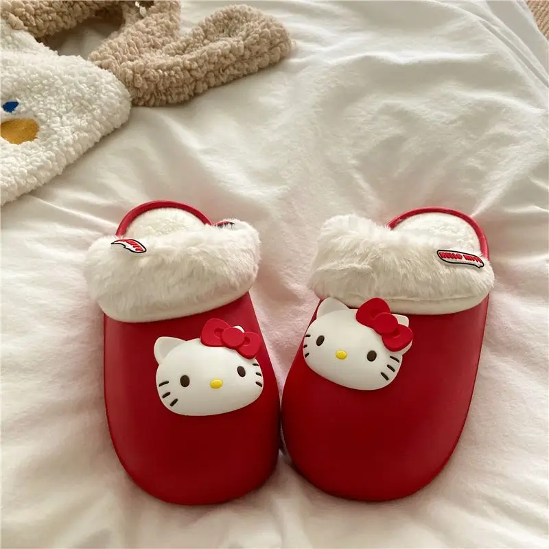 

Miniso Sanrio Cute Hellokitty Ins Cartoon Melody Thick-Soled Cotton Slippers Winter Outer Wear Warm Toe Cap Fur Fashion Sandals