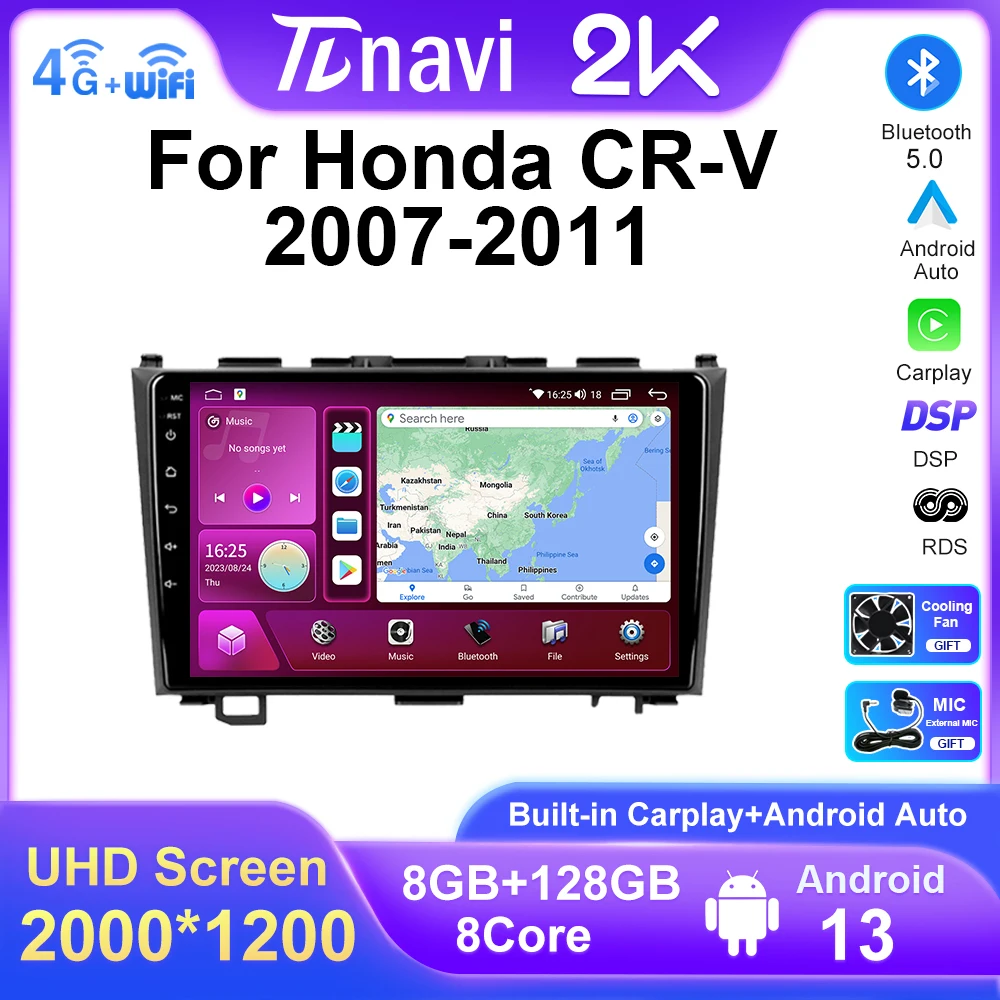 

T7plus AI Voice беспроводной CarPlay для Honda CR-V 3 RE CRV 2007 2008 - 2011 Android автомобильный радиоприемник мультимедийный GPS 2din Авторадио