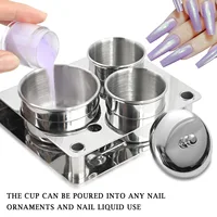 3 Pcs Acrylic Liquid Container Stainless Steel Acrylic Liquid Powder Cup Holder Container with  Lids Manicure Tray Dappen Dish 1